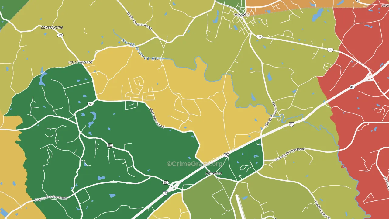 Dry Pond, GA Map of Theft Rates
