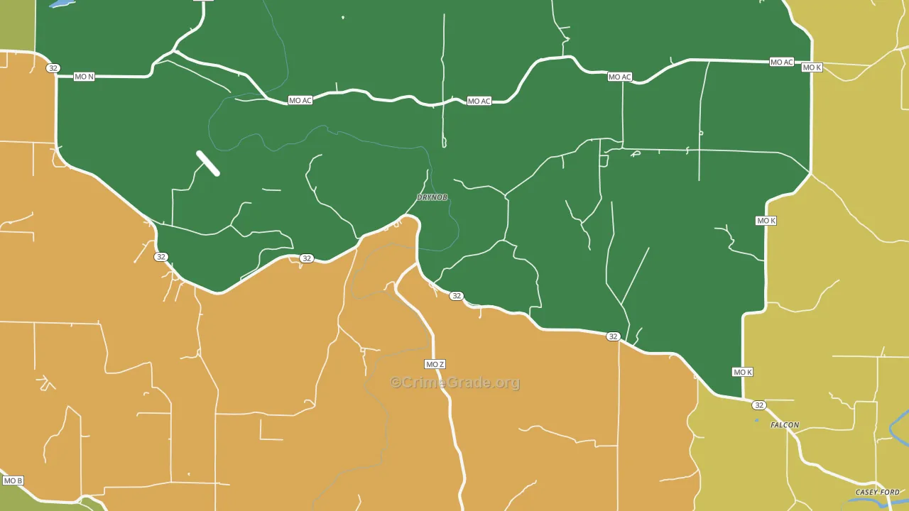 Drynob, MO Map of Theft Rates