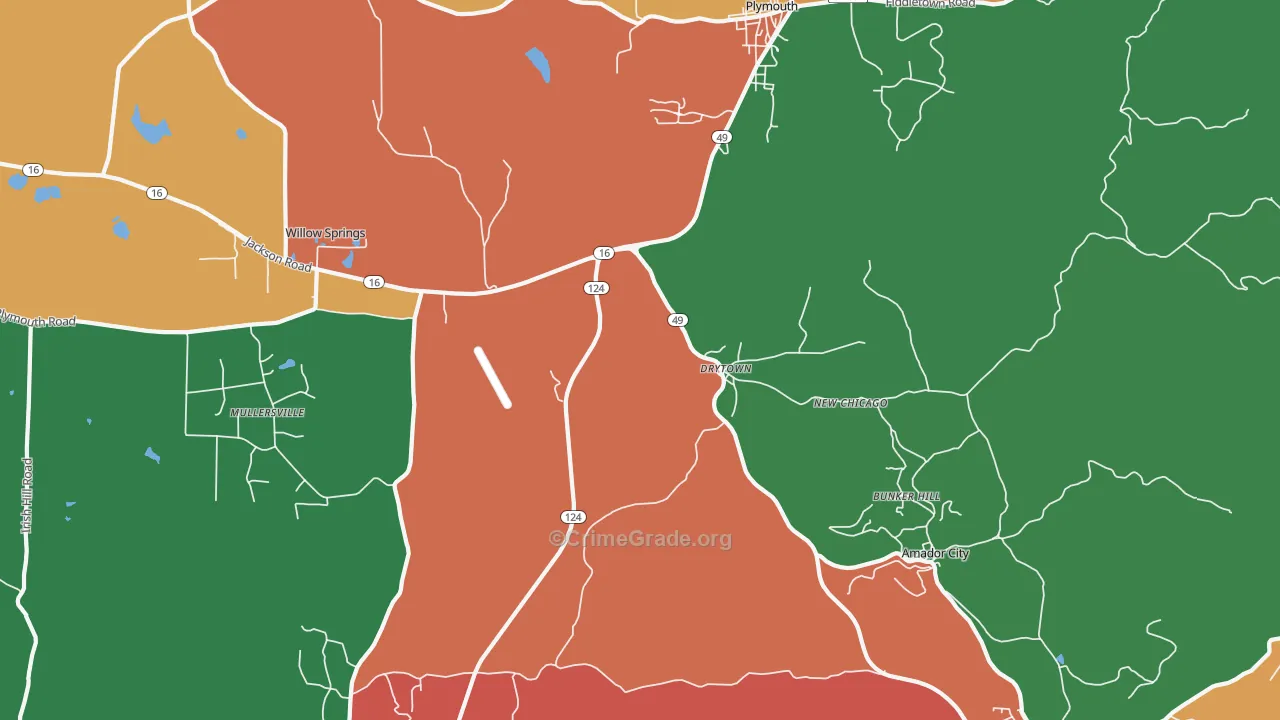 Drytown, CA Map of Theft Rates