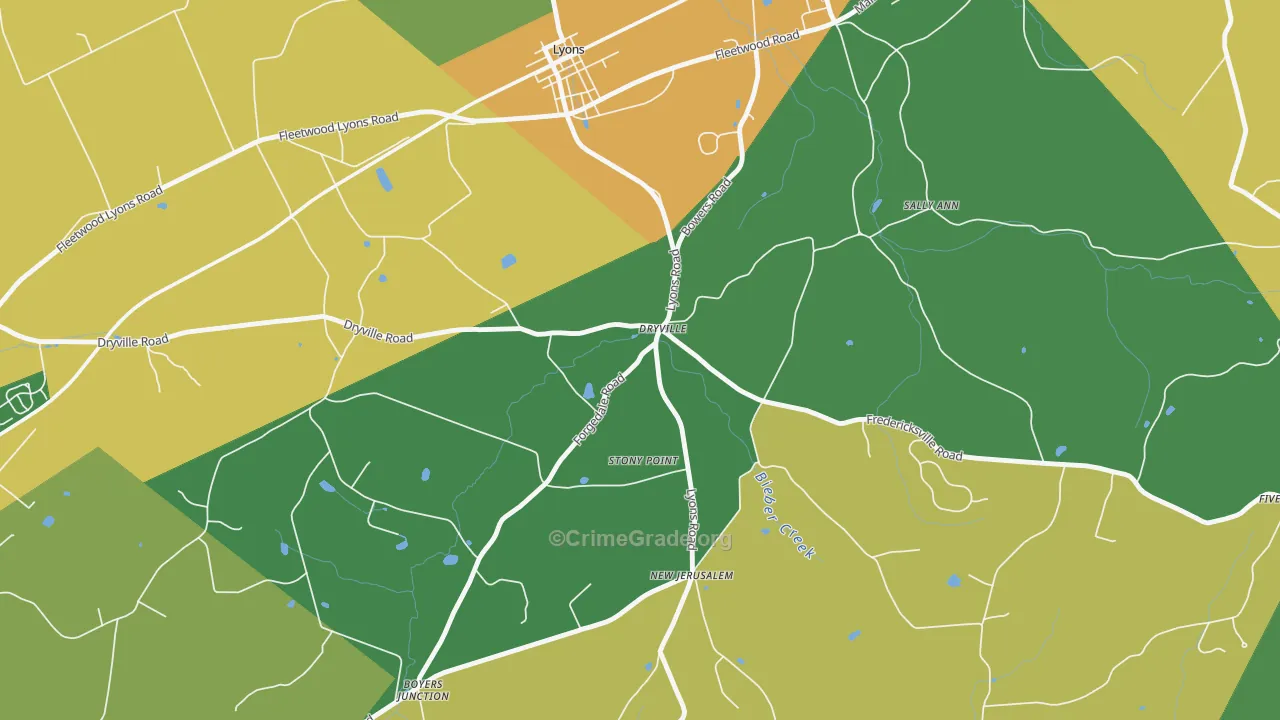 Dryville, PA Map of Theft Rates