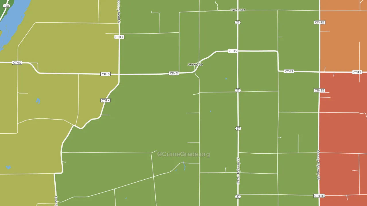 Drywood, WI Map of Theft Rates