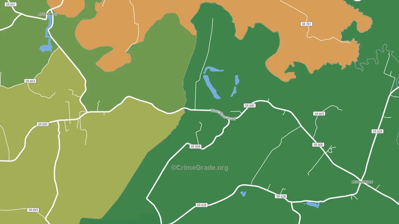 Duane, VA Map of Theft Rates