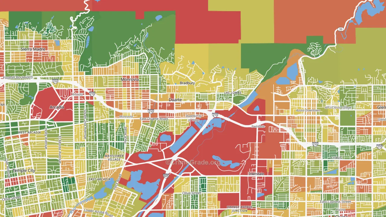Duarte, CA Map of Theft Rates