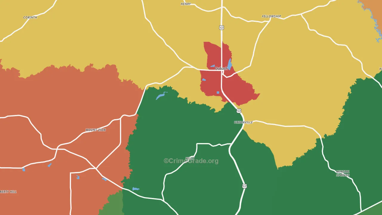 Dubach, LA Map of Theft Rates