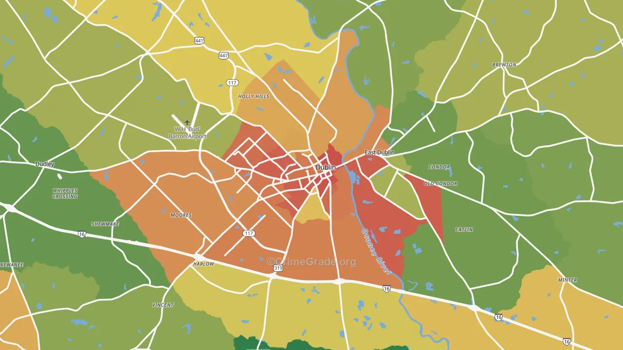 Dublin, GA Map of Theft Rates