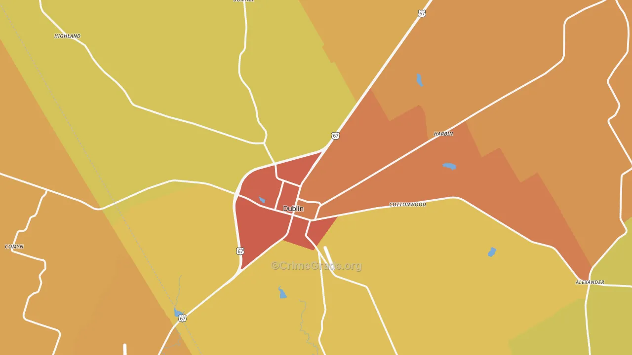 Dublin, TX Map of Theft Rates