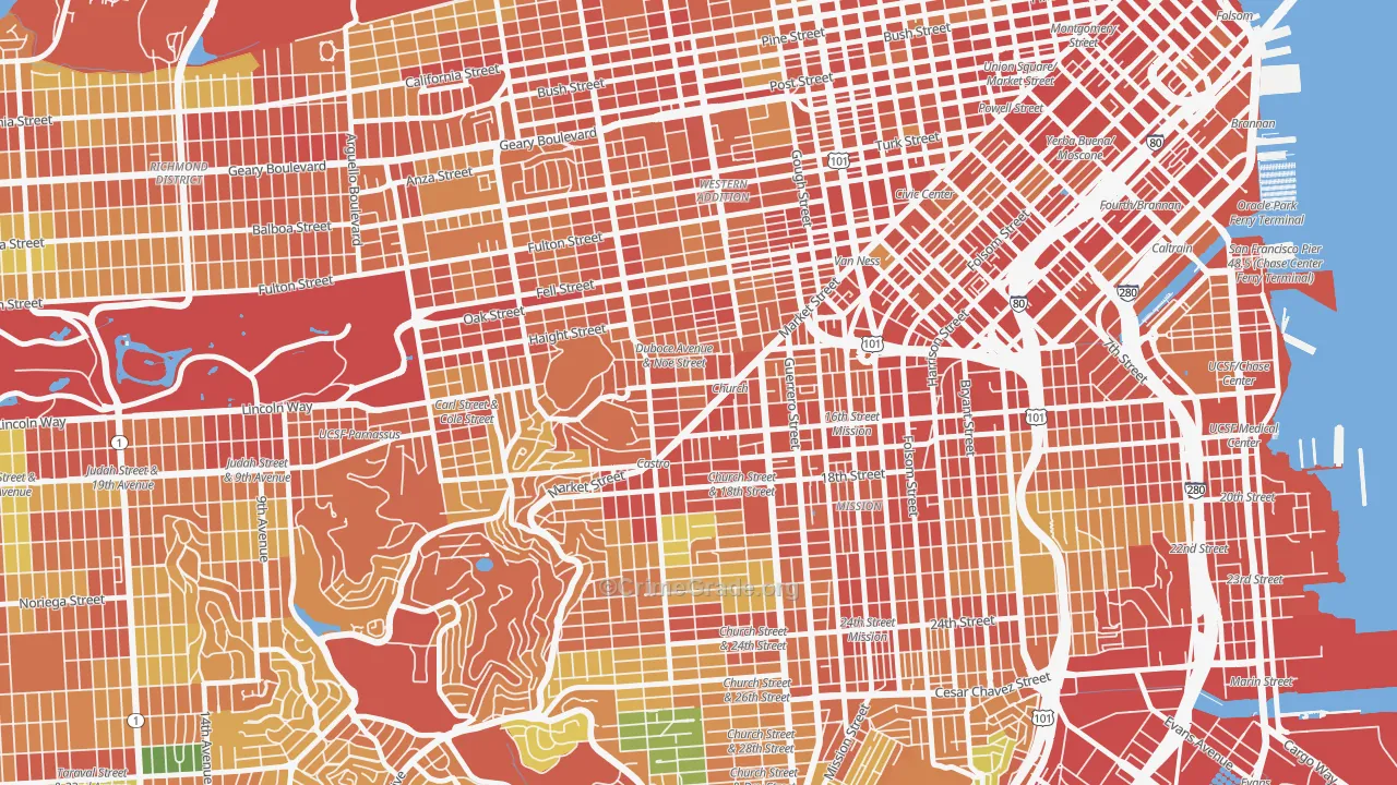 Duboce Triangle, San Francisco, CA Map of Theft Rates