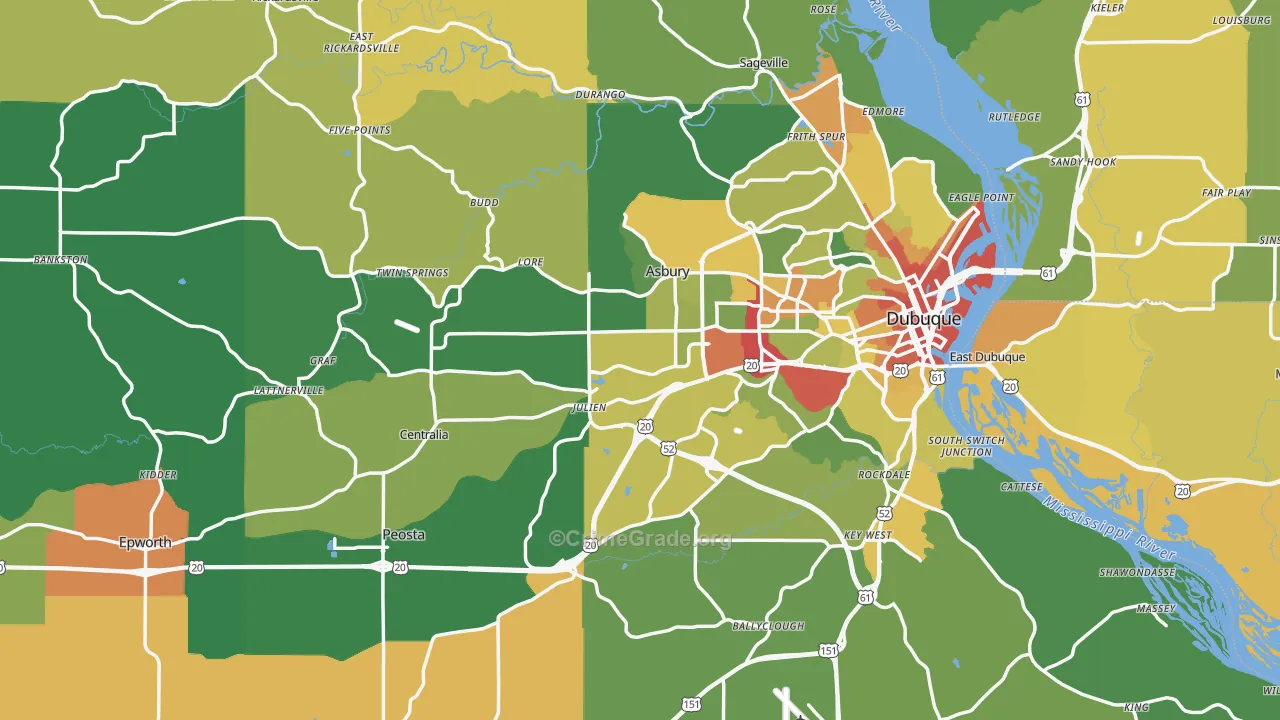 Dubuque County, IA Map of Theft Rates