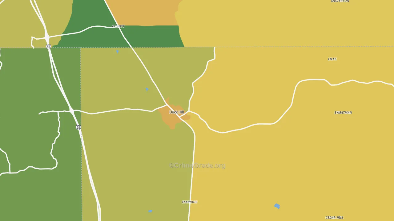 Duck Hill, MS Map of Theft Rates