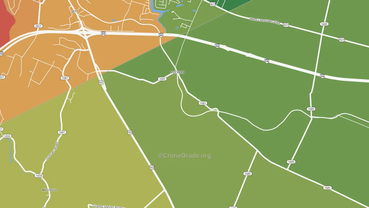Duckers, KY Map of Theft Rates