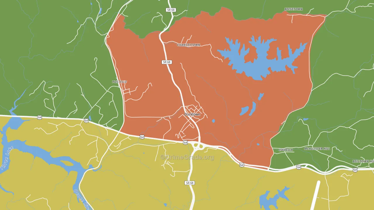 Ducktown, TN Map of Theft Rates