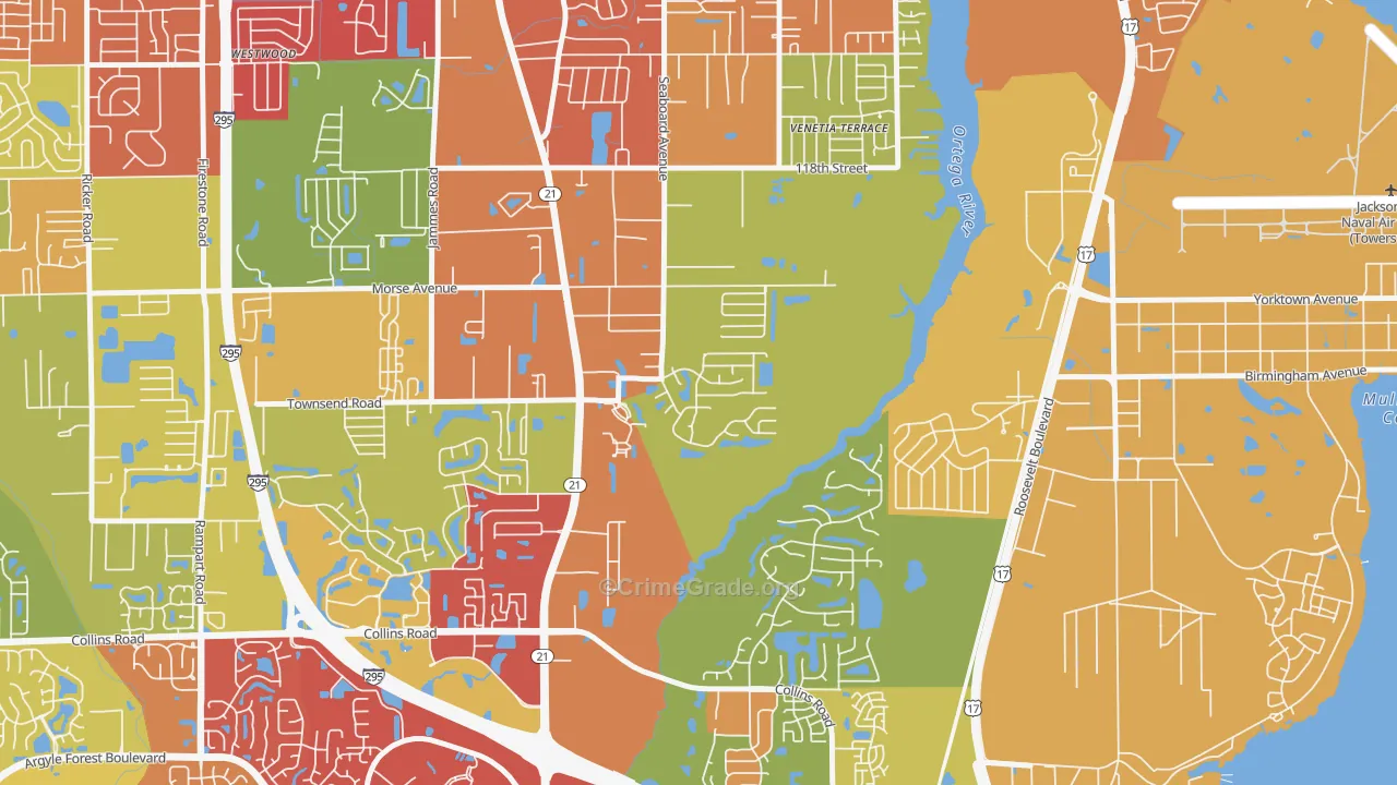 Duclay Forest, Jacksonville, FL Map of Theft Rates