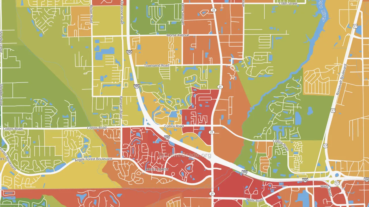 Duclay, Jacksonville, FL Map of Theft Rates