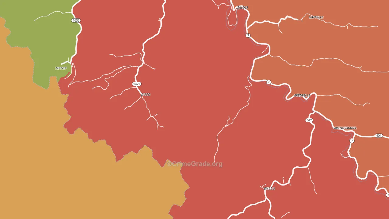 Duco, KY Map of Theft Rates