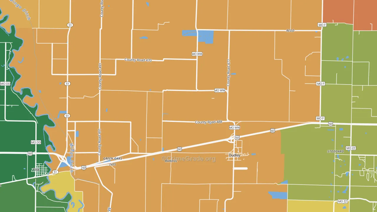 Dudley, MO Map of Theft Rates