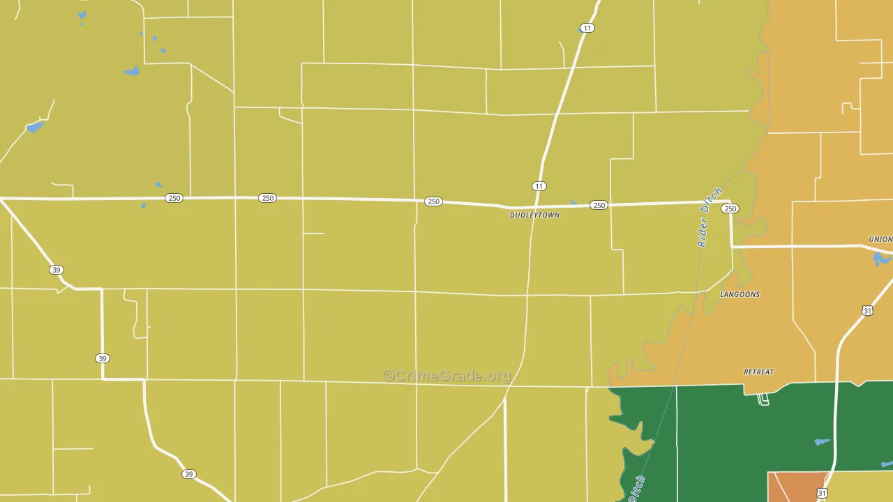 Dudleytown, IN Map of Theft Rates