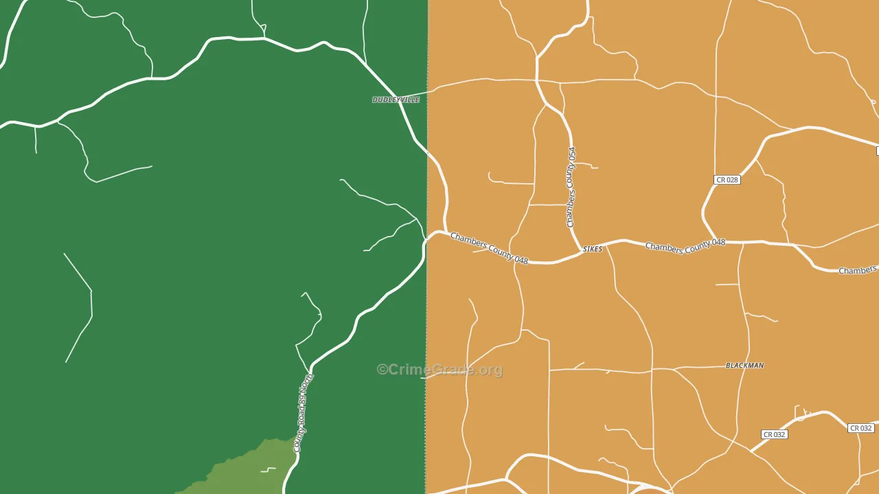 Dudleyville, AL Map of Theft Rates