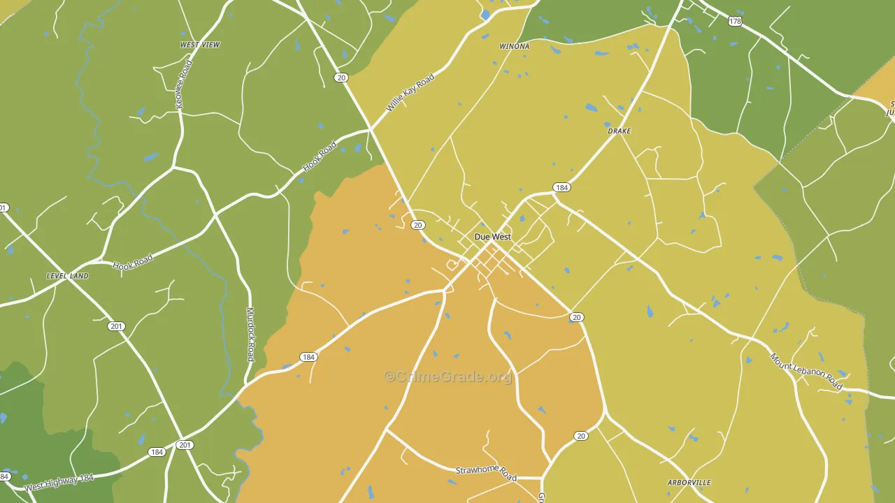 Due West, SC Map of Theft Rates