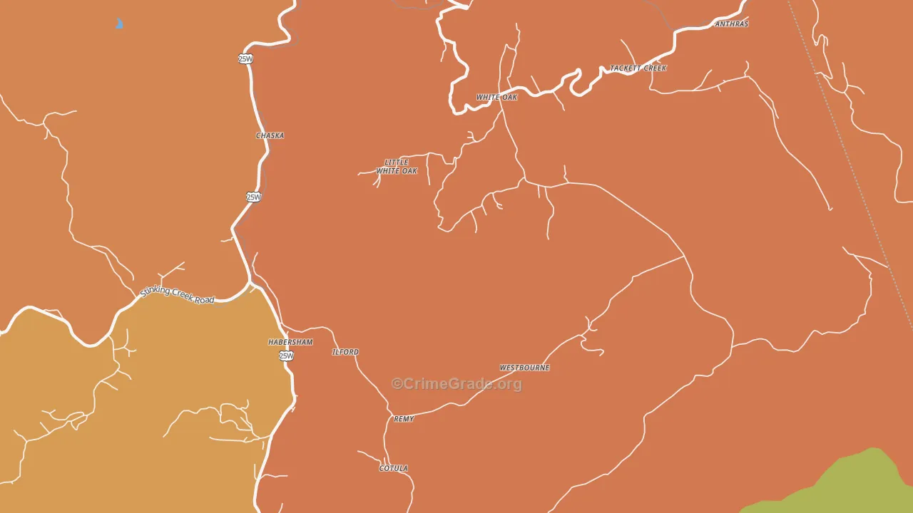 Duff, TN Map of Theft Rates