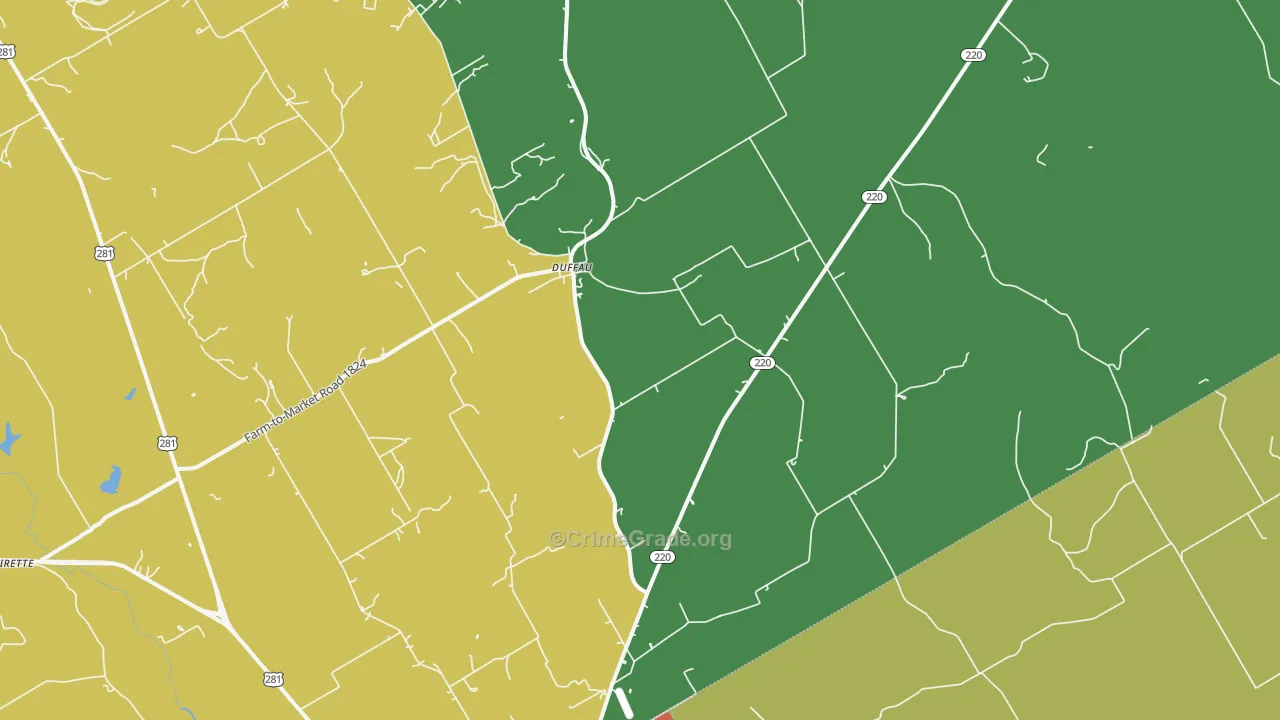 Duffau, TX Map of Theft Rates
