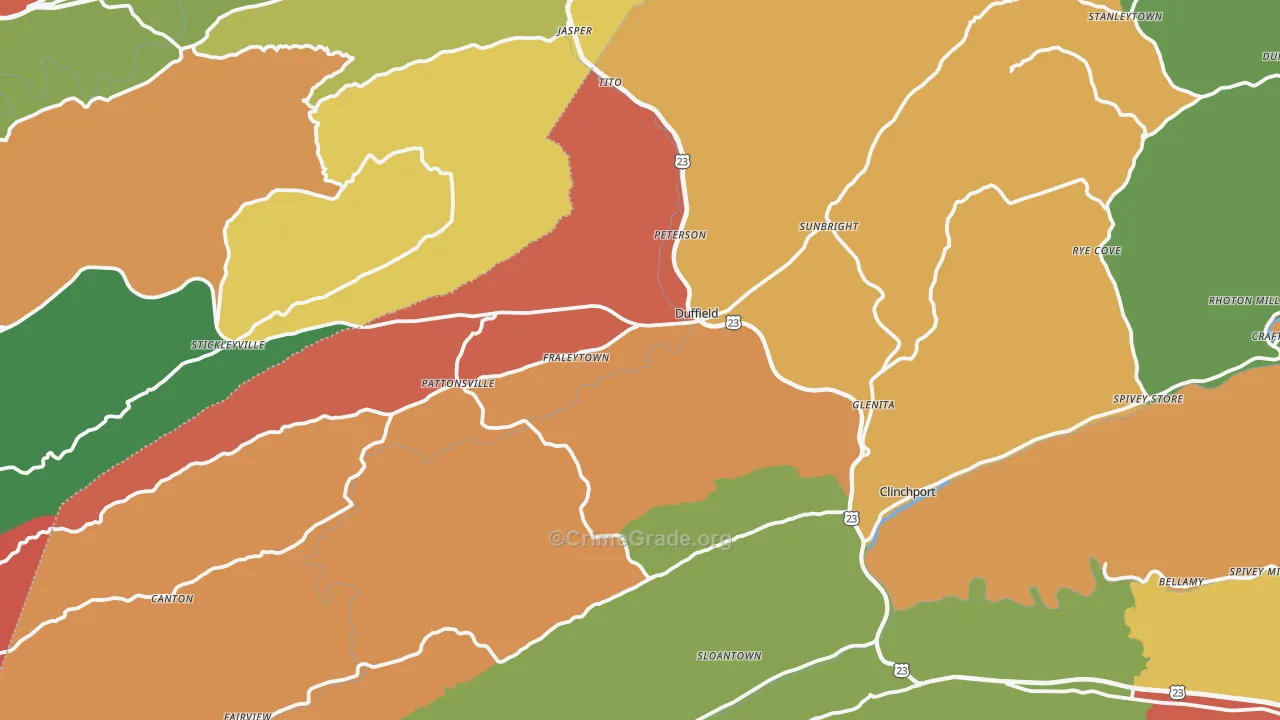 Duffield, VA Map of Theft Rates