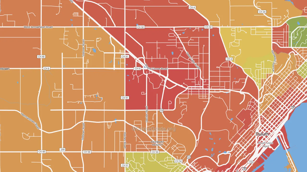Duluth Heights, Duluth, MN Map of Theft Rates