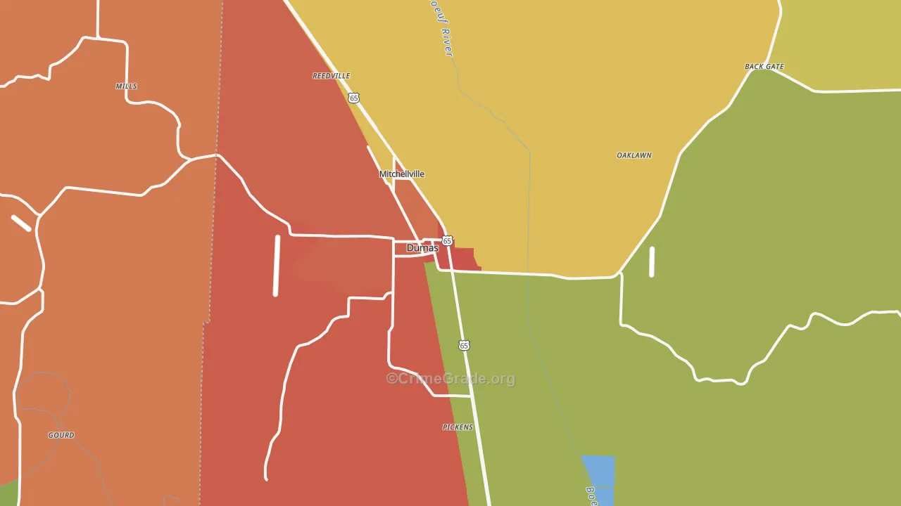 Dumas, AR Map of Theft Rates