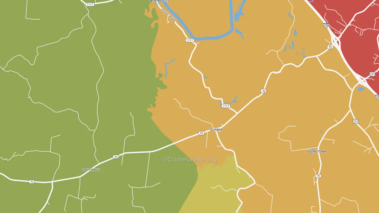 Dunbar, KY Map of Theft Rates