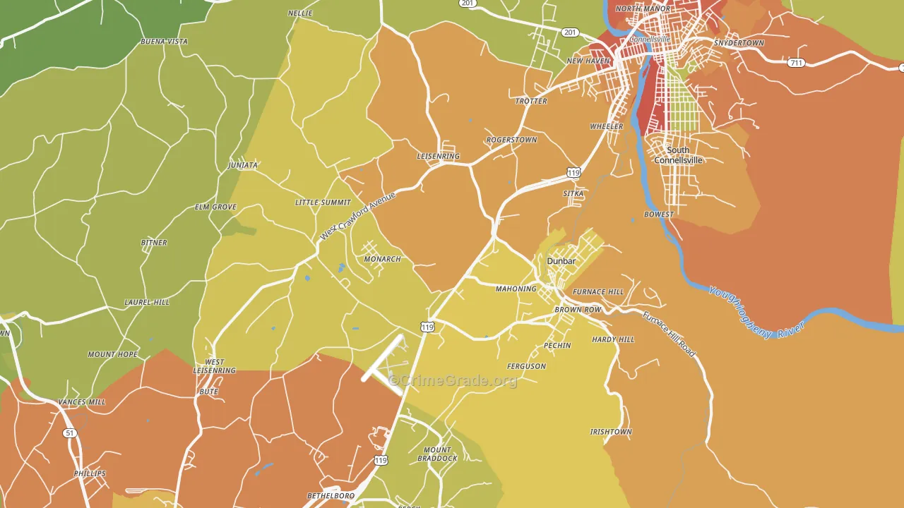 Dunbar, PA Map of Theft Rates