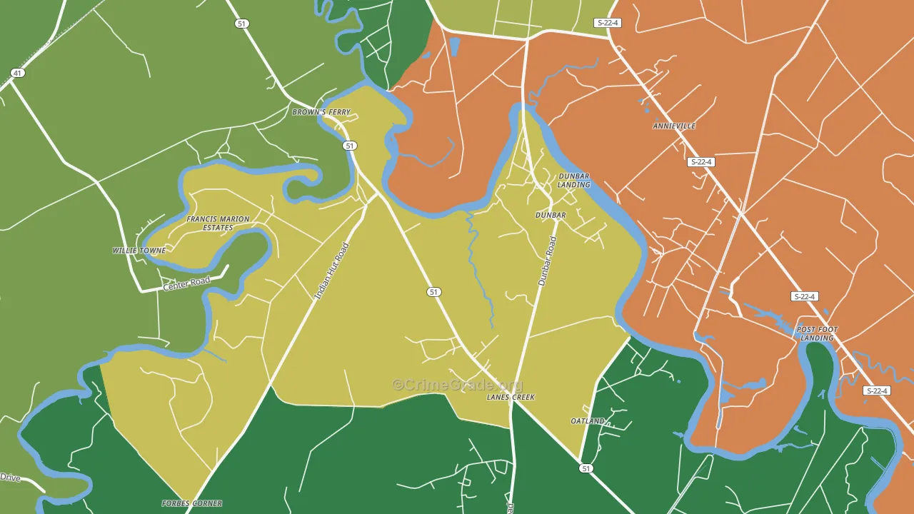 Dunbar, SC Map of Theft Rates