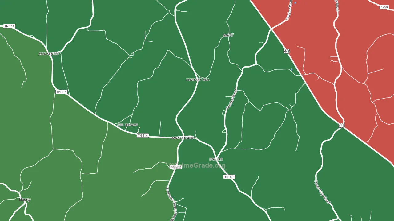 Dunbar, TN Map of Theft Rates