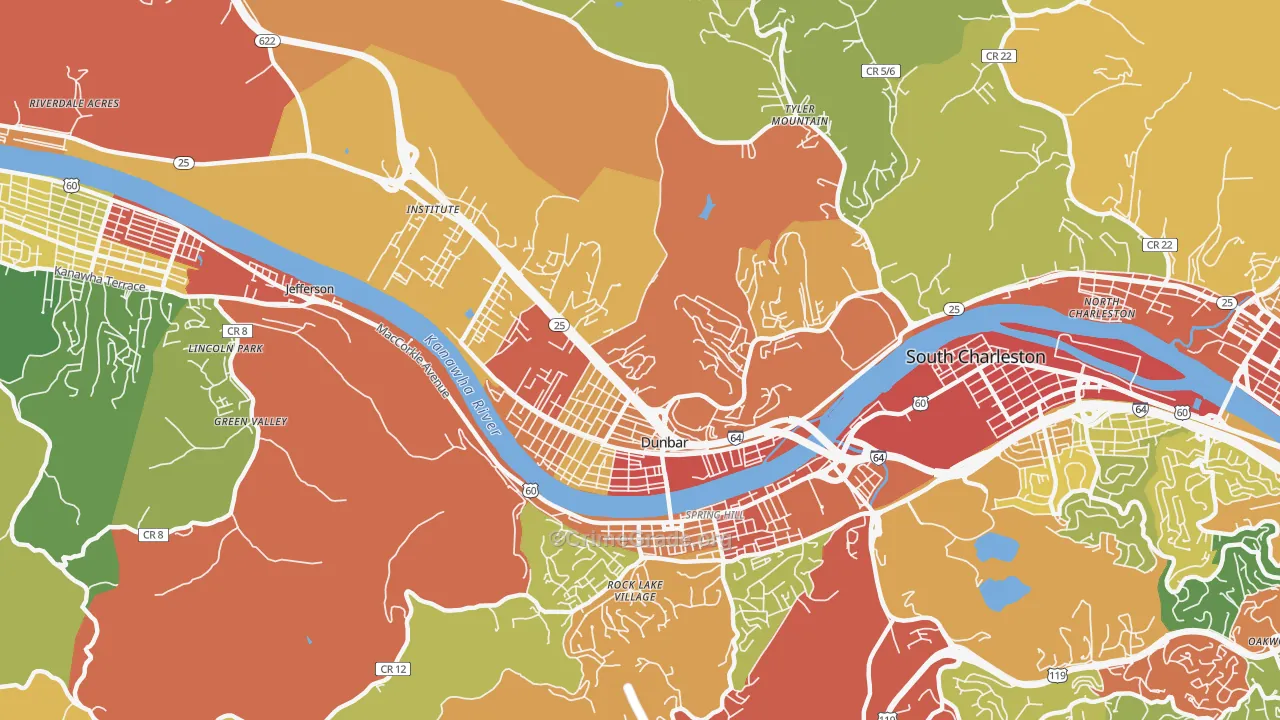 Dunbar, WV Map of Theft Rates
