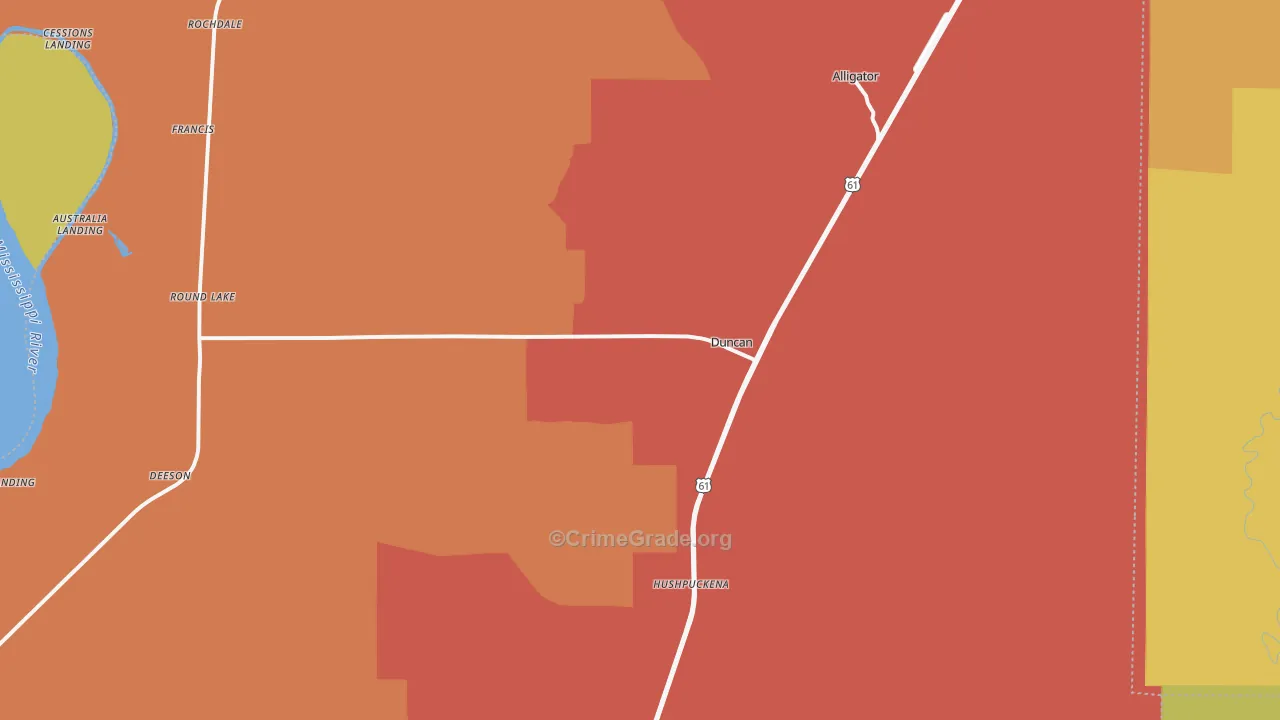 Duncan, MS Map of Theft Rates