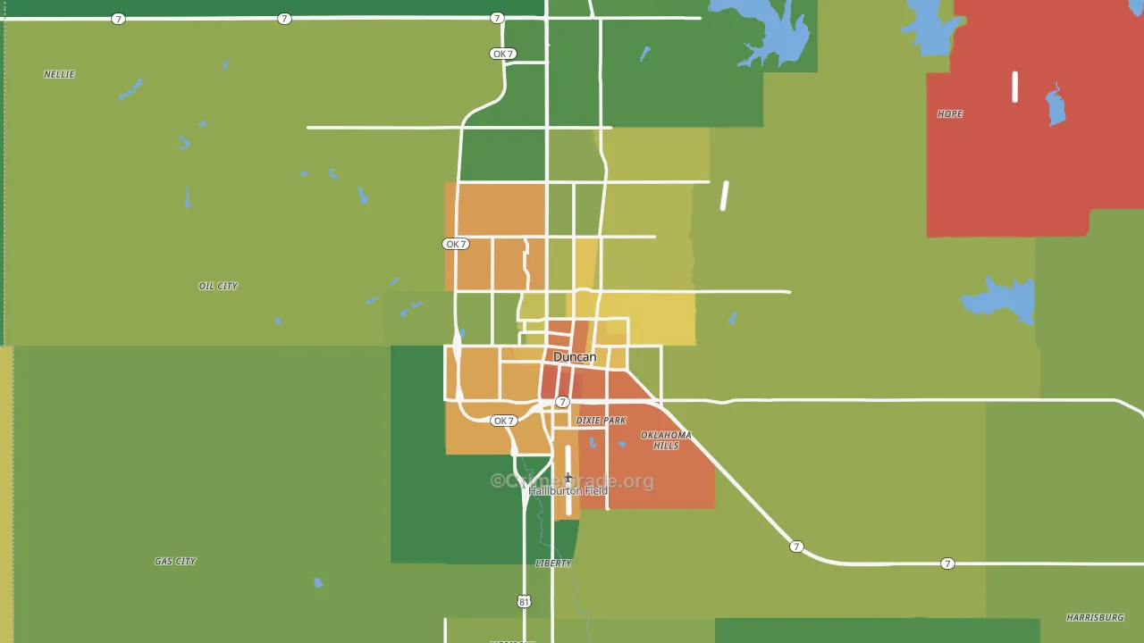 Duncan, OK Map of Theft Rates