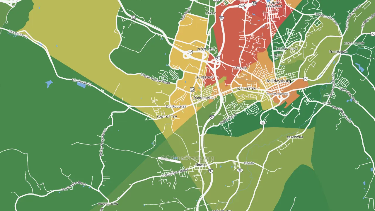 Duncansville, PA Map of Theft Rates