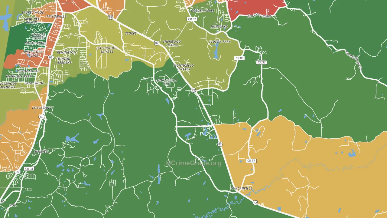 Duncanville, AL Map of Theft Rates