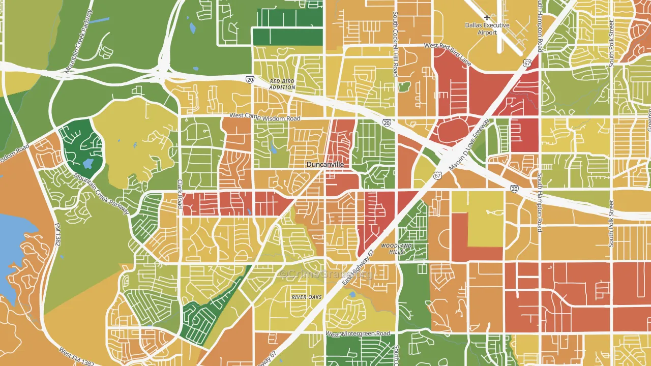 Duncanville, TX Map of Theft Rates