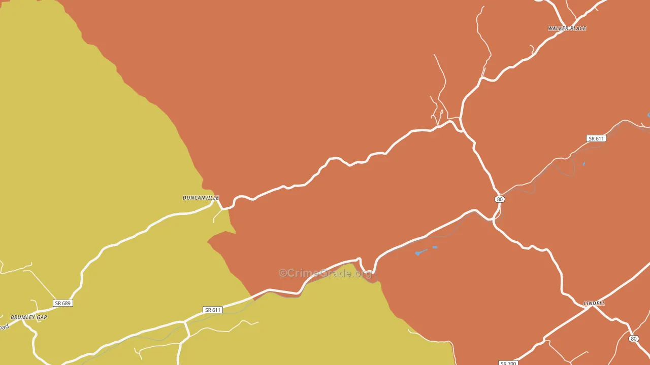 Duncanville, VA Map of Theft Rates