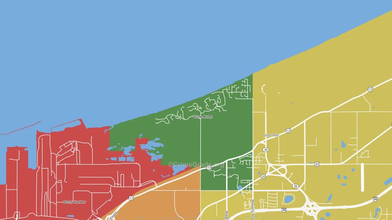 Dune Acres, IN Map of Theft Rates
