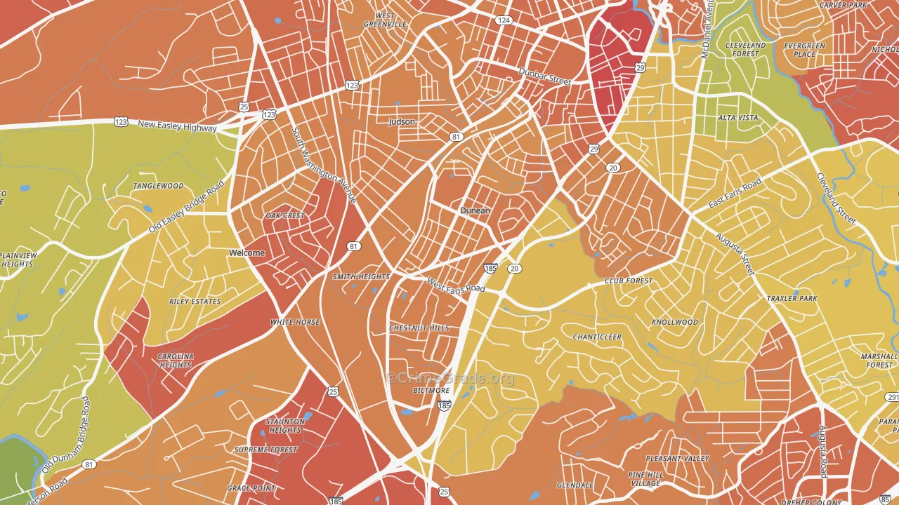 Dunean, SC Map of Theft Rates