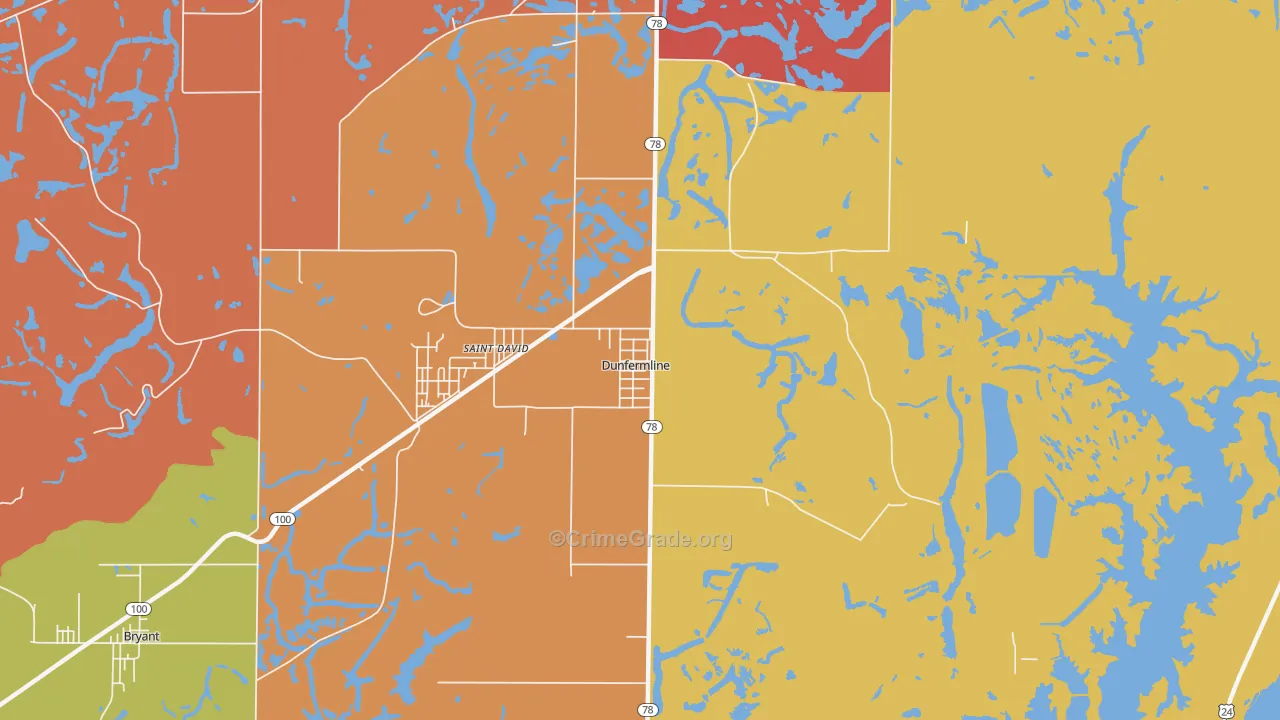 Dunfermline, IL Map of Theft Rates