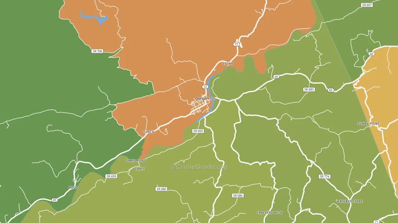 Dungannon, VA Map of Theft Rates