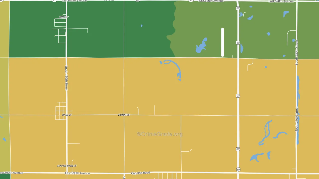Dunkirk, KS Map of Theft Rates