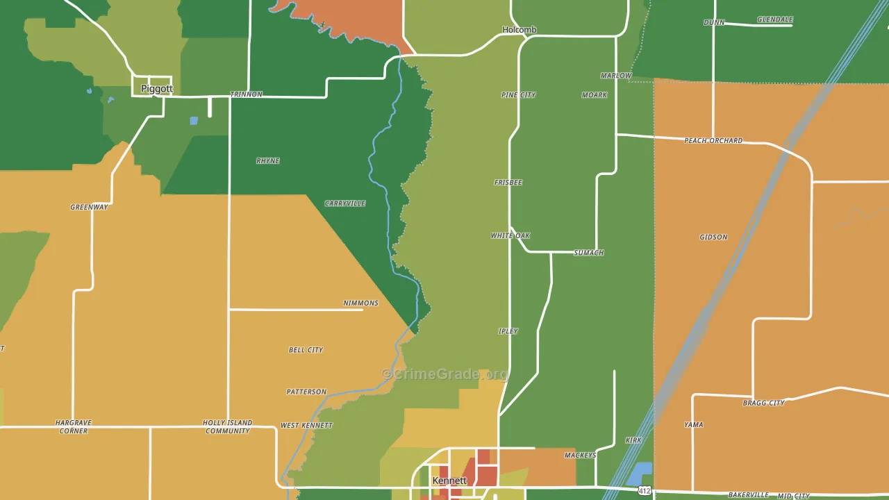 Dunklin County, MO Map of Theft Rates
