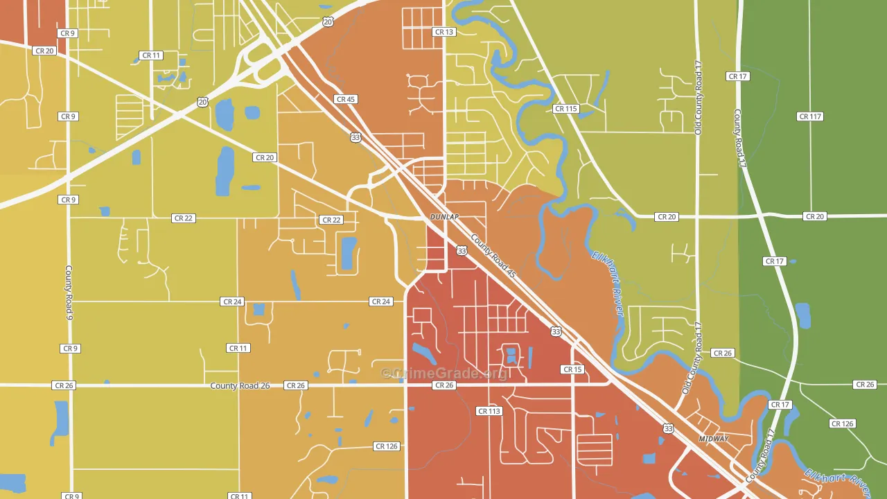 Dunlap, IN Map of Theft Rates