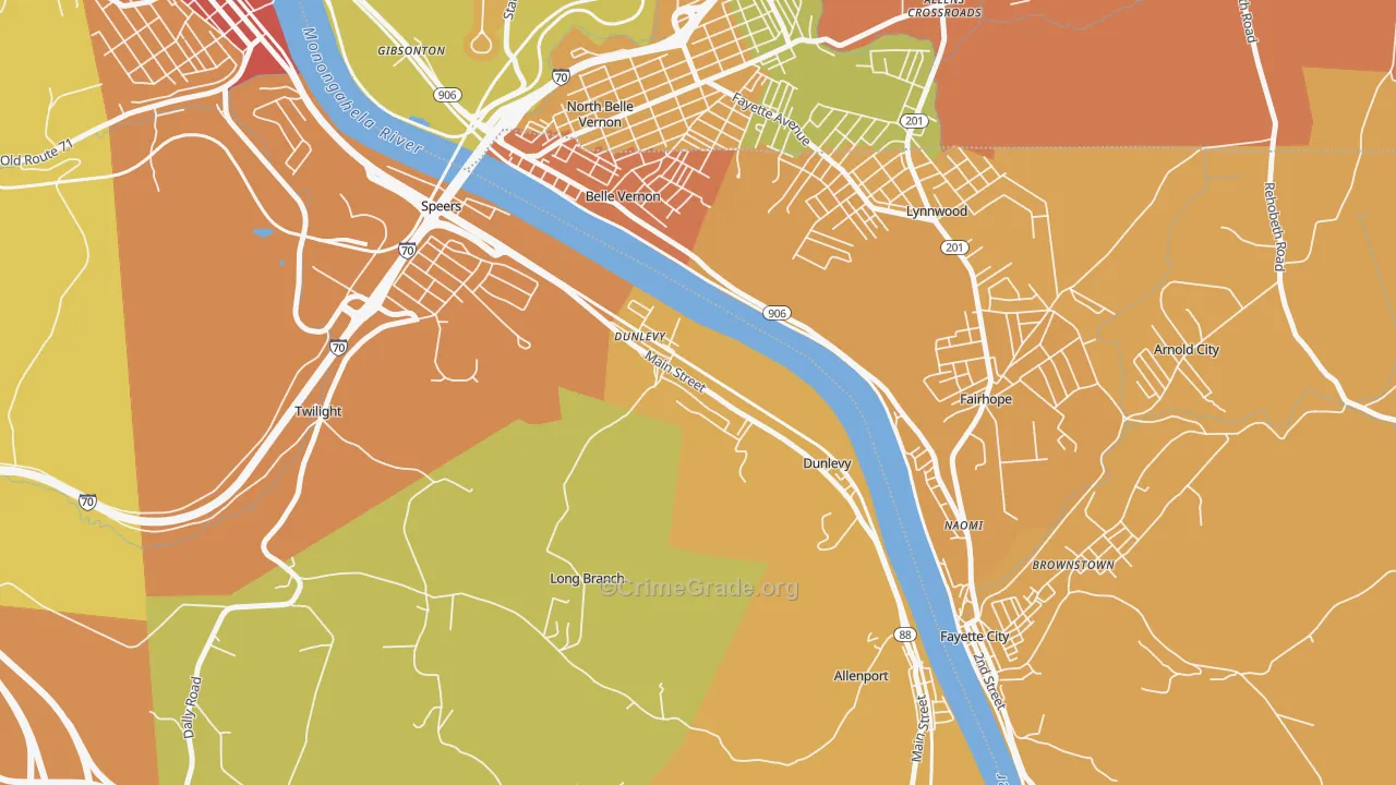 Dunlevy, PA Map of Theft Rates