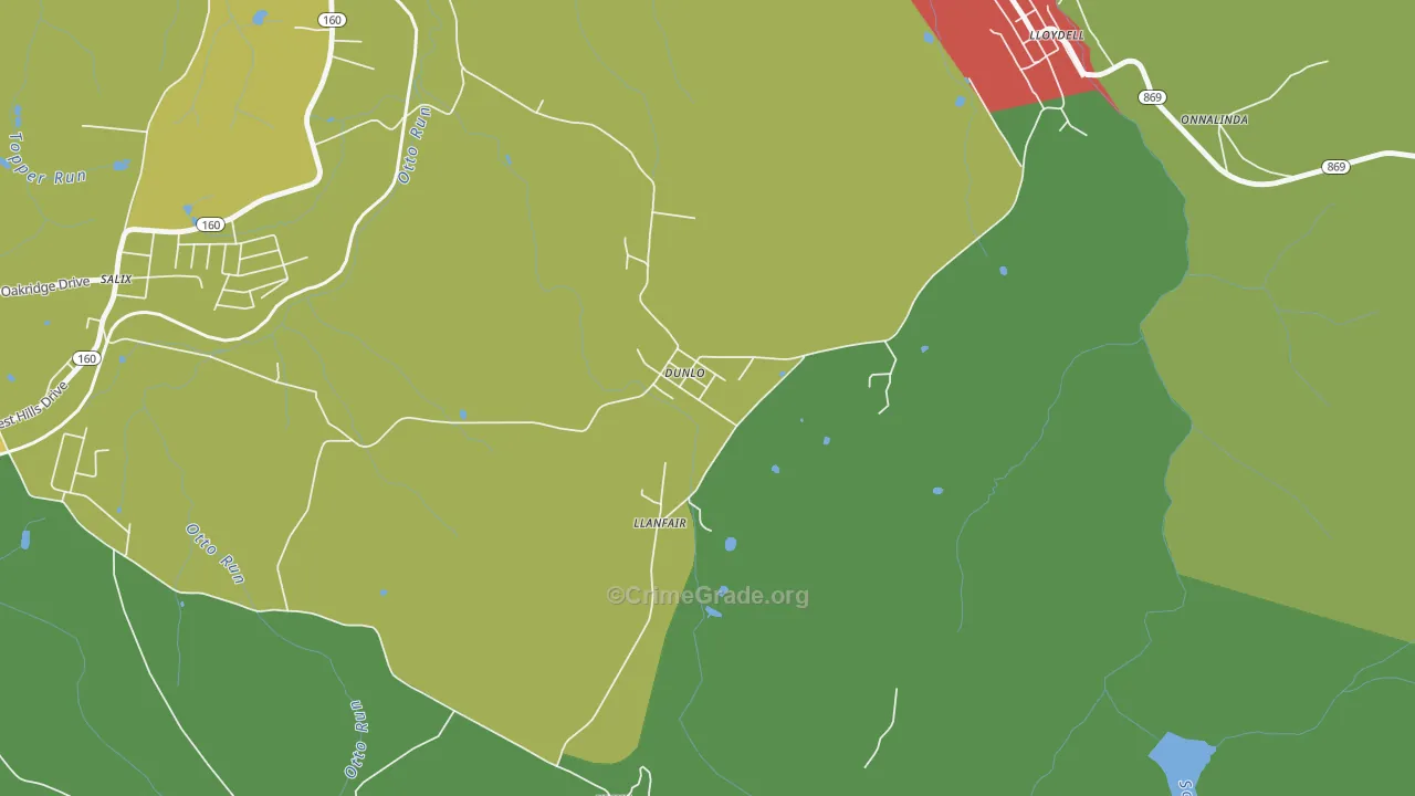 Dunlo, PA Map of Theft Rates