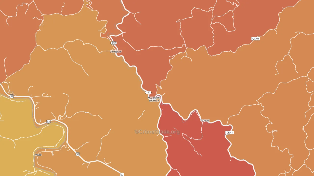 Dunlow, WV Map of Theft Rates