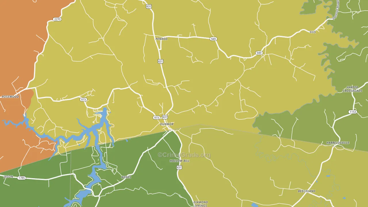 Dunmor, KY Map of Theft Rates