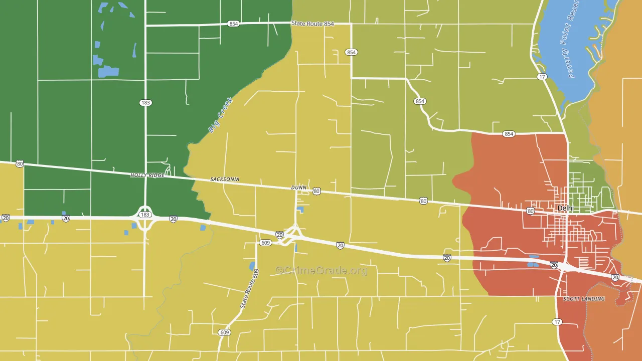 Dunn, LA Map of Theft Rates